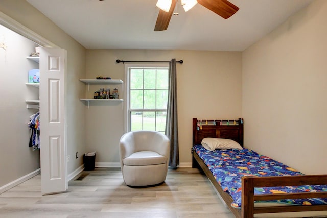 3473 Hunters Rdg, Woodlawn, TN 37191 - bedroom featuring baseboards, ceiling fan, light wood-style flooring, and visible vents