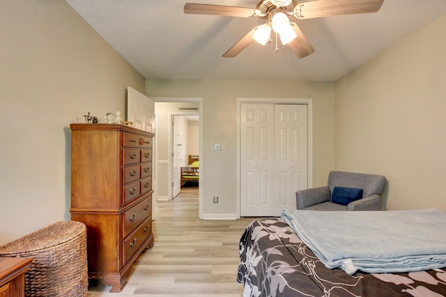 3473 Hunters Rdg, Woodlawn, TN 37191 - bedroom with light wood-style floors, baseboards, ceiling fan, and a closet