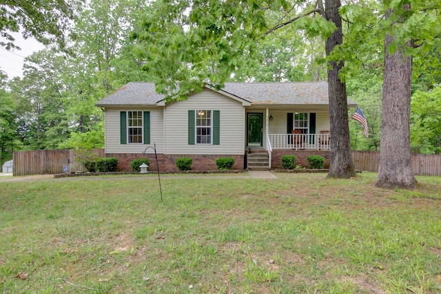 3473 Hunters Rdg, Woodlawn, TN 37191 - ranch-style house featuring fence, covered porch, a shingled roof, and a front yard