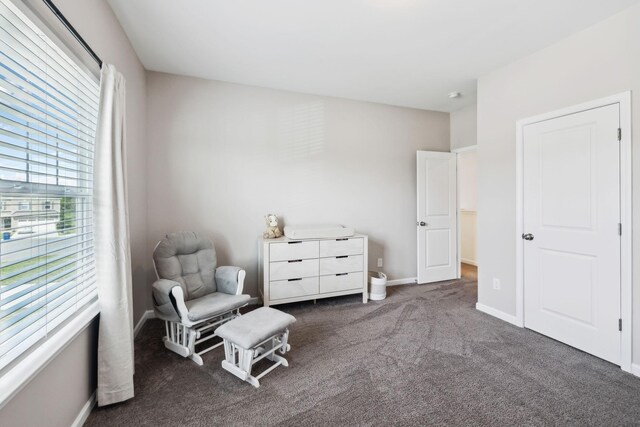 sitting room featuring baseboards and carpet floors