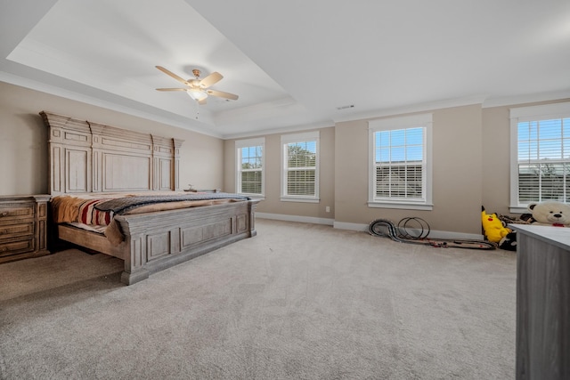 3032 Oxford Dr, Mount Juliet, TN 37122 - bedroom featuring light colored carpet, crown molding, multiple windows, and a raised ceiling