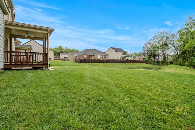 3032 Oxford Dr, Mount Juliet, TN 37122 - view of yard with fence, a ceiling fan, a residential view, and a deck