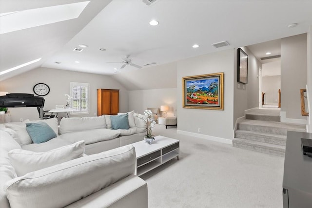 9502 Peebles Ct, Brentwood, TN 37027 - interior space with recessed lighting, carpet, visible vents, baseboards, and vaulted ceiling with skylight