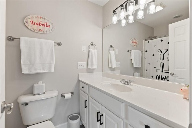 9502 Peebles Ct, Brentwood, TN 37027 - bathroom featuring vanity, curtained shower, and toilet