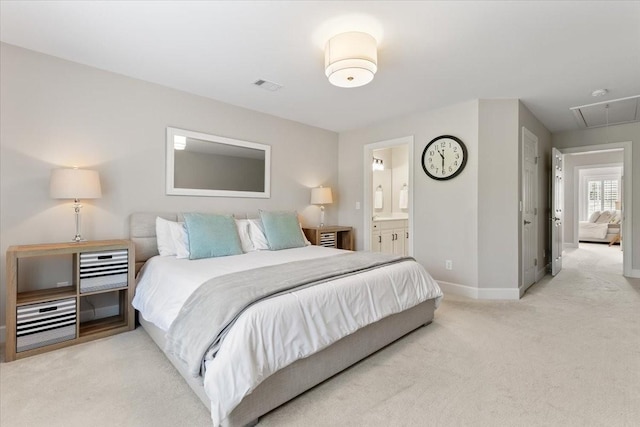 9502 Peebles Ct, Brentwood, TN 37027 - bedroom with attic access, connected bathroom, carpet floors, baseboards, and visible vents