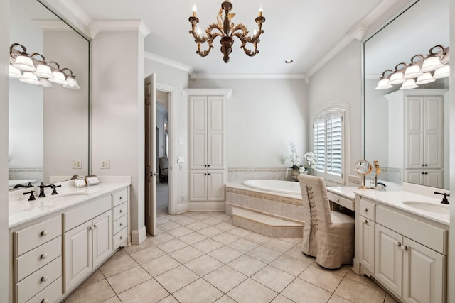 full bath with two vanities, a sink, and tile patterned flooring