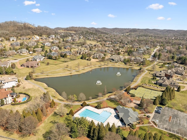 aerial view with a water view and a residential view