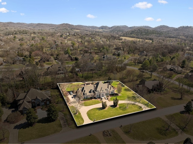 birds eye view of property featuring a mountain view