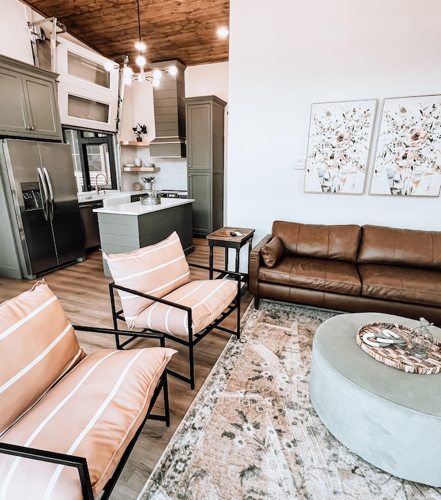 135 Hemlock Cv, Tracy City, TN 37387 - living area featuring light wood-style flooring and wood ceiling