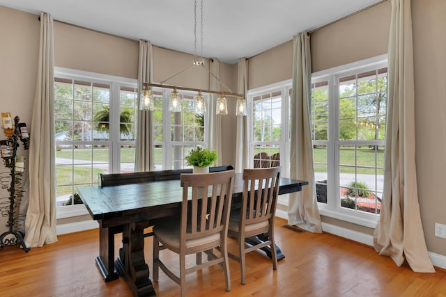 dining space featuring light wood-type flooring and plenty of natural light