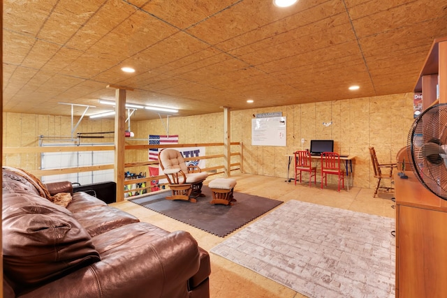 living room with recessed lighting