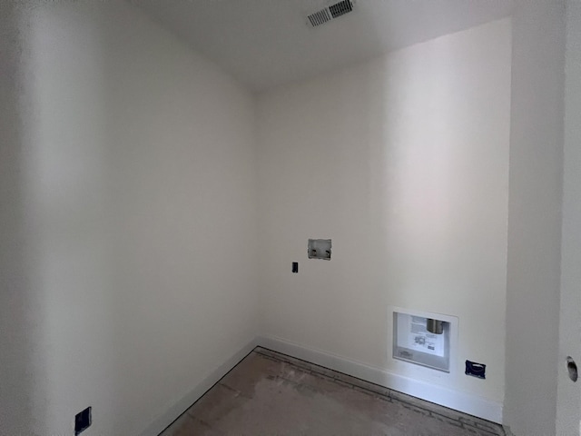 laundry room with baseboards, laundry area, visible vents, and washer hookup