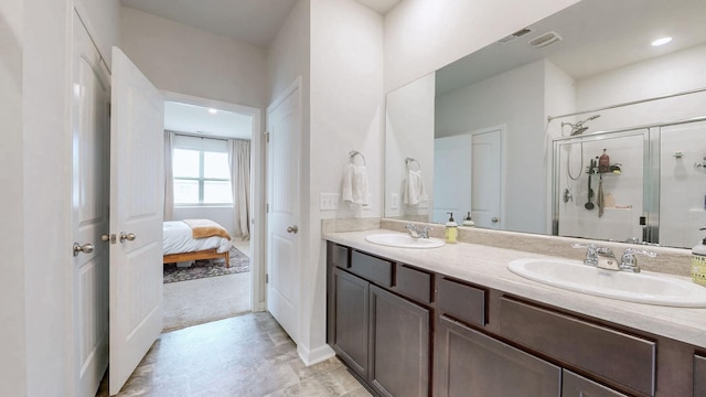 615 Pine Bloom Rd, Lebanon, TN 37087 - bathroom featuring a shower stall, a sink, visible vents, and double vanity