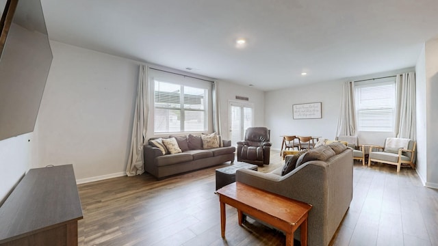 615 Pine Bloom Rd, Lebanon, TN 37087 - living room with visible vents, baseboards, wood finished floors, and recessed lighting