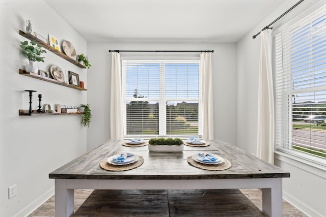 dining room with baseboards and a wealth of natural light