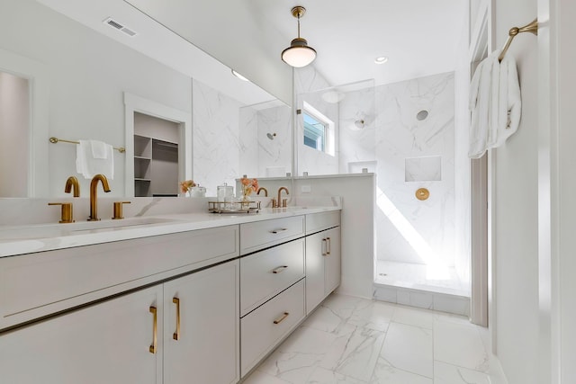 620 Waco Dr Unit B, Nashville, TN 37209 - bathroom featuring a marble finish shower, marble finish floor, and a sink