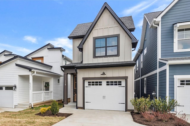 620 Waco Dr Unit B, Nashville, TN 37209 - view of front of property featuring board and batten siding, a porch, a shingled roof, a garage, and driveway