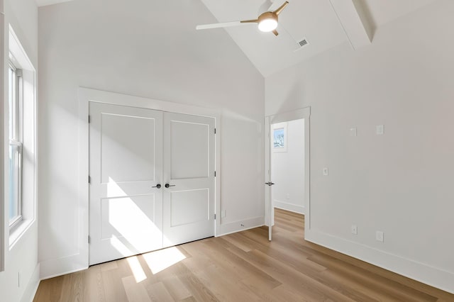 620 Waco Dr Unit B, Nashville, TN 37209 - unfurnished bedroom featuring light wood finished floors, high vaulted ceiling, baseboards, and visible vents