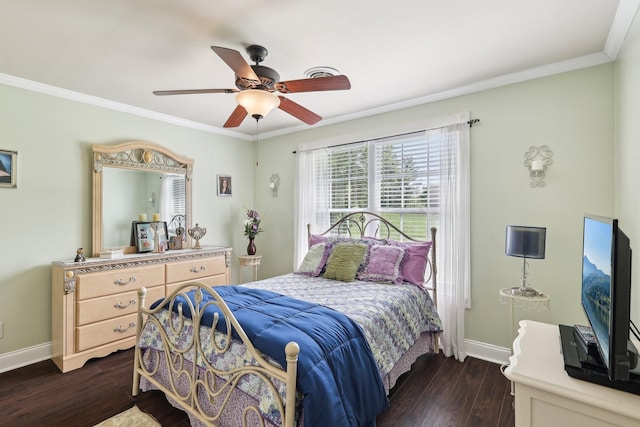 4025 Moore Hollow Rd, Woodlawn, TN 37191 - bedroom with baseboards, crown molding, and dark wood-style floors