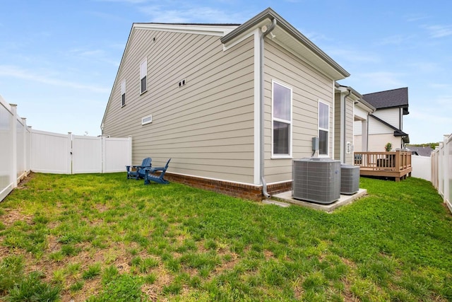 4372 Spregan Way, Smyrna, TN 37167 - exterior space with a lawn, a deck, central AC unit, and a fenced backyard
