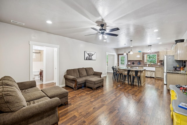 2217 Wiley Pardue Rd, Ashland City, TN 37015 - living area featuring ceiling fan, dark wood-type flooring, and recessed lighting