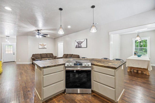 2217 Wiley Pardue Rd, Ashland City, TN 37015 - kitchen featuring stainless steel range with electric cooktop, plenty of natural light, ceiling fan, open floor plan, and recessed lighting