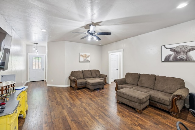 2217 Wiley Pardue Rd, Ashland City, TN 37015 - living area with dark wood-style floors, ceiling fan, and recessed lighting