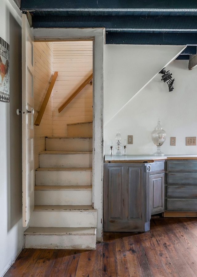 staircase with wood-type flooring