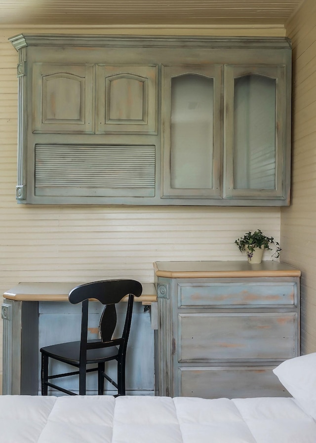 interior details featuring wooden walls