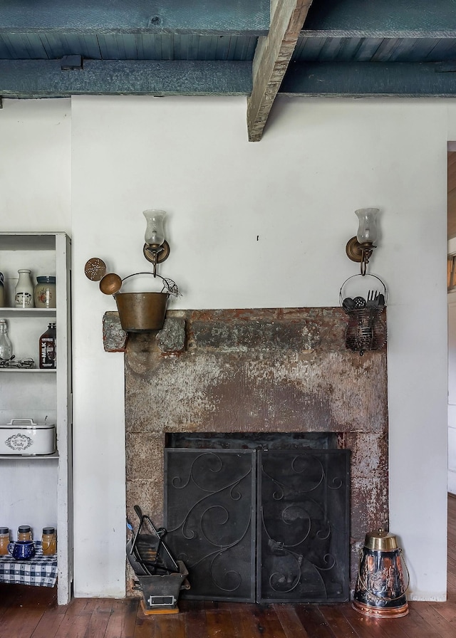 details featuring wood finished floors and a fireplace