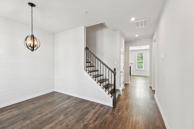 3227 Brookberry Ln, Murfreesboro, TN 37129 - foyer featuring dark wood finished floors, stairs, baseboards, a chandelier, and recessed lighting