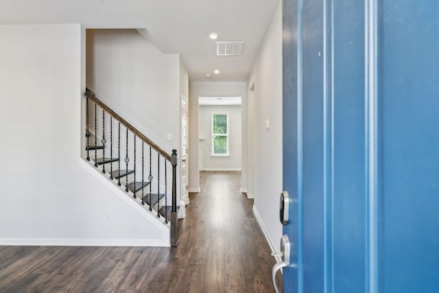 3227 Brookberry Ln, Murfreesboro, TN 37129 - foyer with dark wood finished floors, baseboards, stairs, and recessed lighting