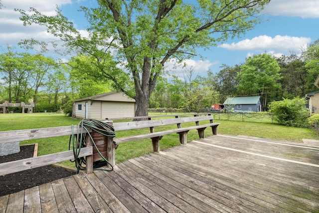 2608 Walnut Ln, Murfreesboro, TN 37129 - wooden terrace featuring fence, an outbuilding, and a yard