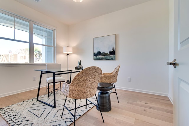 office with baseboards and wood finished floors