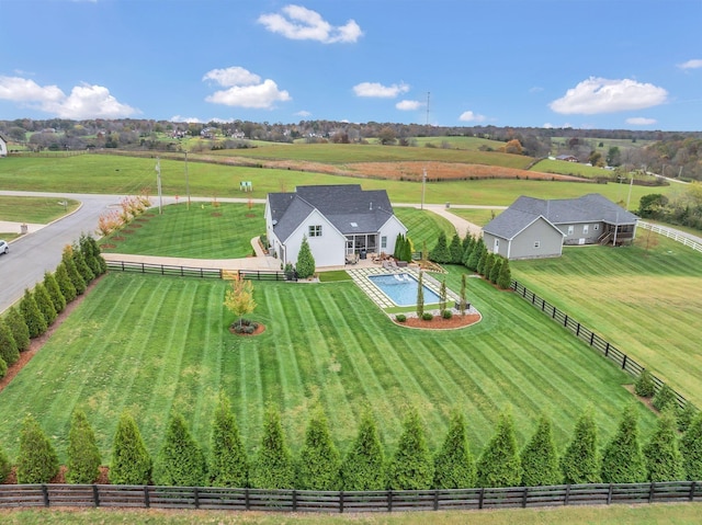 drone / aerial view with a rural view