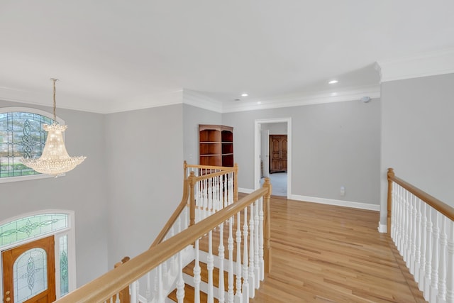 5112 Herschel Spears Cir, Brentwood, TN 37027 - corridor with an upstairs landing, an inviting chandelier, light wood-style flooring, and plenty of natural light