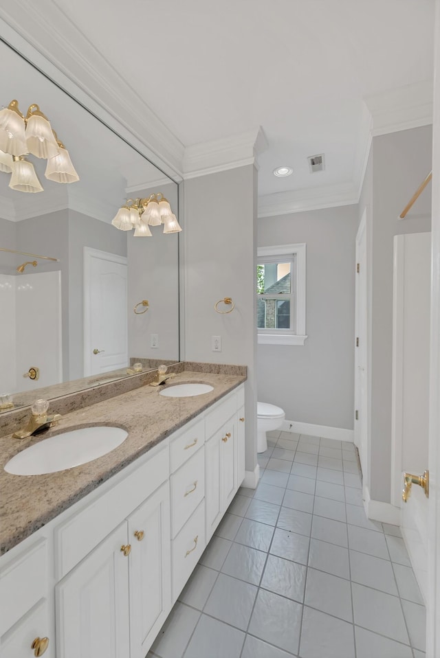 5112 Herschel Spears Cir, Brentwood, TN 37027 - bathroom featuring double vanity, toilet, a sink, visible vents, and crown molding