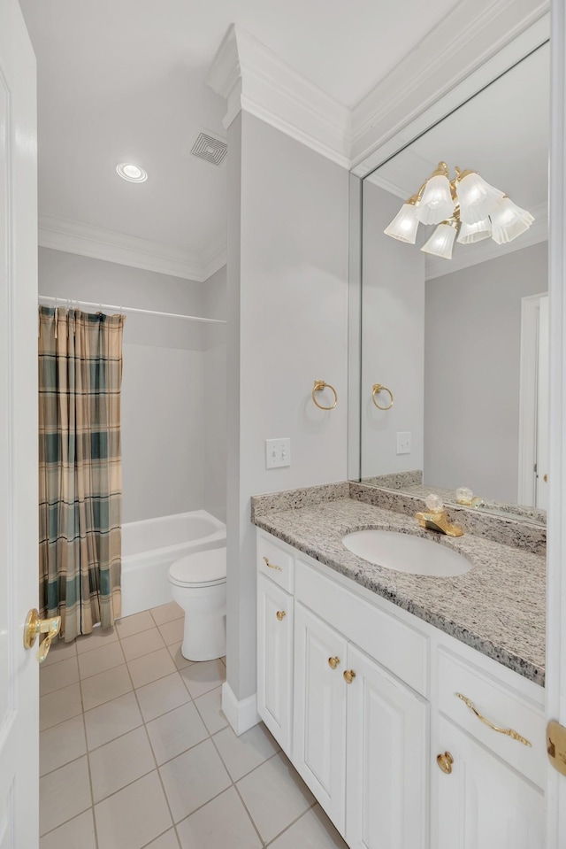 5112 Herschel Spears Cir, Brentwood, TN 37027 - full bath featuring shower / tub combo with curtain, toilet, ornamental molding, tile patterned floors, and vanity