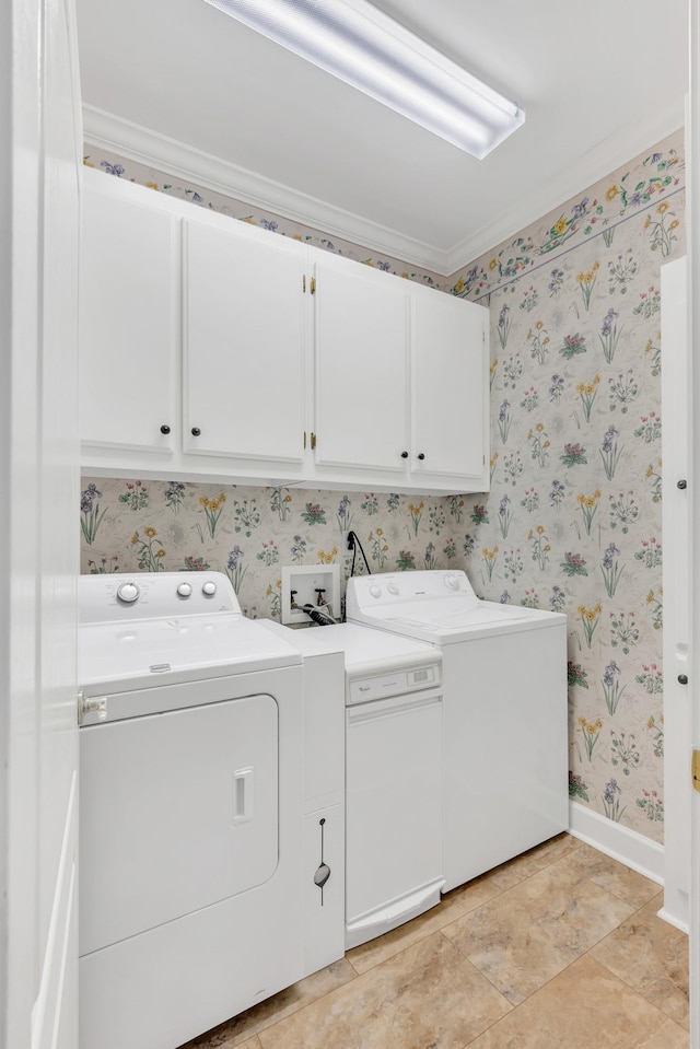 5112 Herschel Spears Cir, Brentwood, TN 37027 - washroom with baseboards, wallpapered walls, washer and dryer, and cabinet space