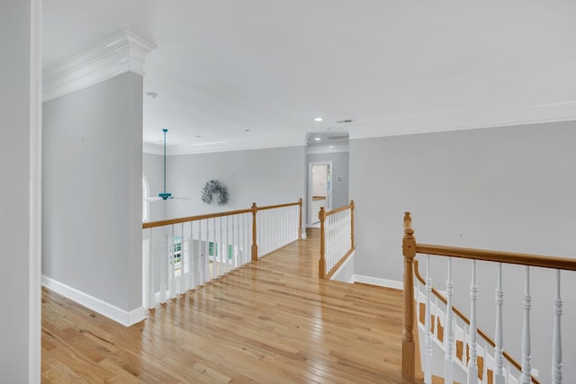 5112 Herschel Spears Cir, Brentwood, TN 37027 - hallway featuring baseboards, ornamental molding, an upstairs landing, and hardwood / wood-style flooring
