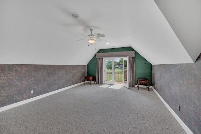 5112 Herschel Spears Cir, Brentwood, TN 37027 - bonus room with carpet flooring, ceiling fan, wallpapered walls, baseboards, and vaulted ceiling