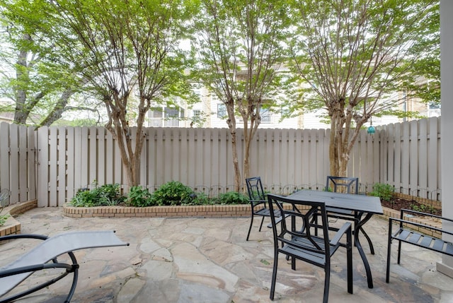 view of patio / terrace featuring outdoor dining space and a fenced backyard