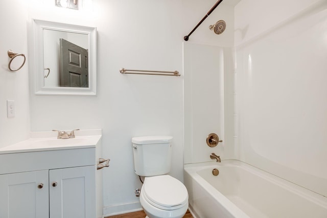 full bathroom with toilet, shower / bath combination, vanity, and visible vents