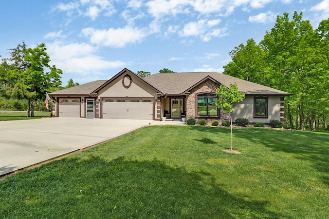 101 Berlingwood Ln, Crossville, TN 38558 - ranch-style home featuring a shingled roof, an attached garage, a front lawn, stone siding, and concrete driveway