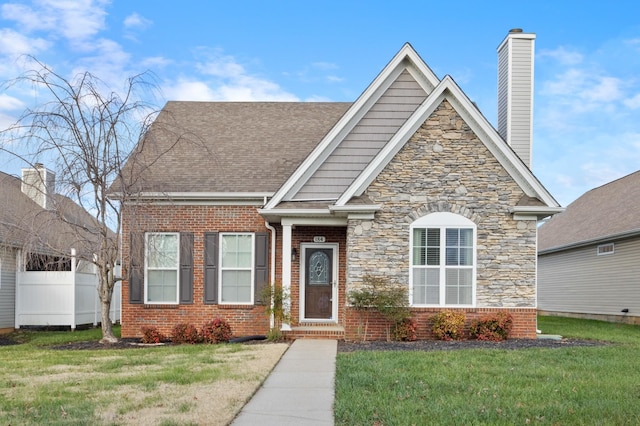 184 Whitman Aly, Clarksville, TN 37043 - craftsman-style home with a front lawn, stone siding, and a chimney