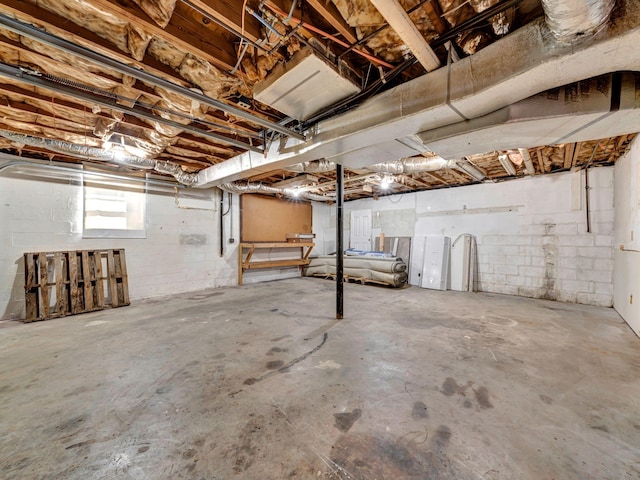 basement featuring concrete block wall