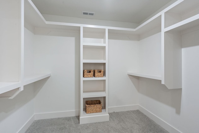 walk in closet featuring visible vents and carpet flooring