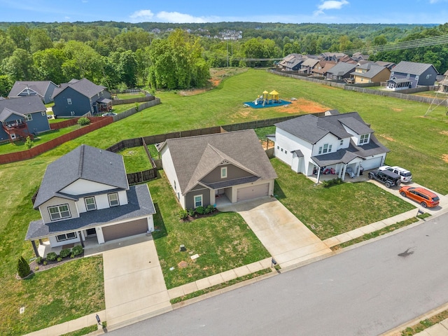 bird's eye view with a residential view and a forest view