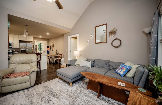 675 Hog Back Ridge Rd, Bethpage, TN 37022 - living area with light wood-style floors, vaulted ceiling, and ceiling fan