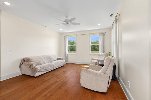 153 Lewis Rd, Morrison, TN 37357 - living area featuring recessed lighting, a ceiling fan, wood finished floors, and baseboards